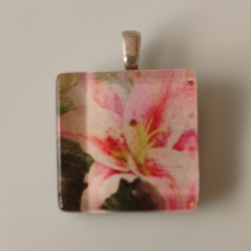 Glass Pendant With Flower Handcrafted